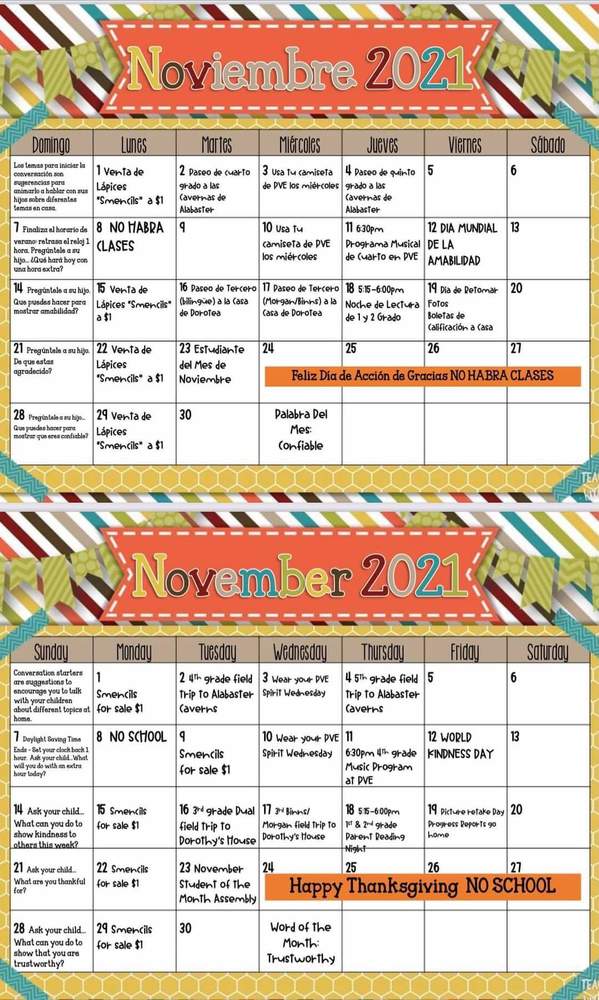 November Parent Calendar