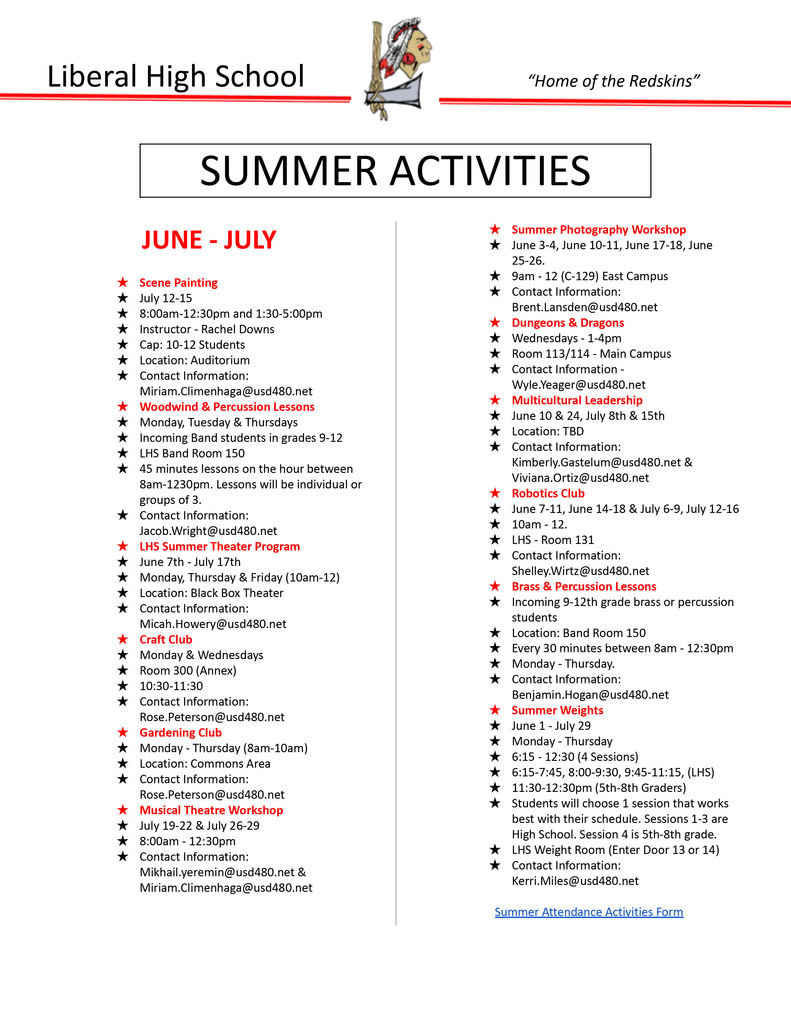 LHS Summer Activities Start June 1