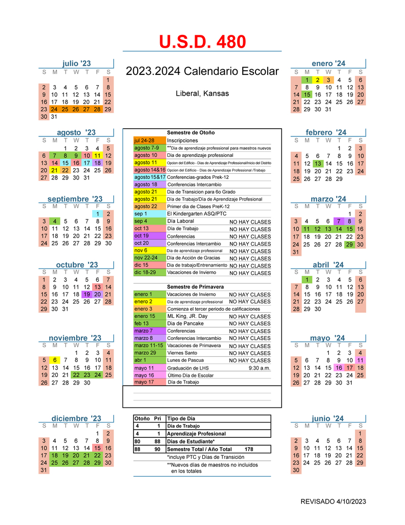 23-24 Academic Calendar - Spanish